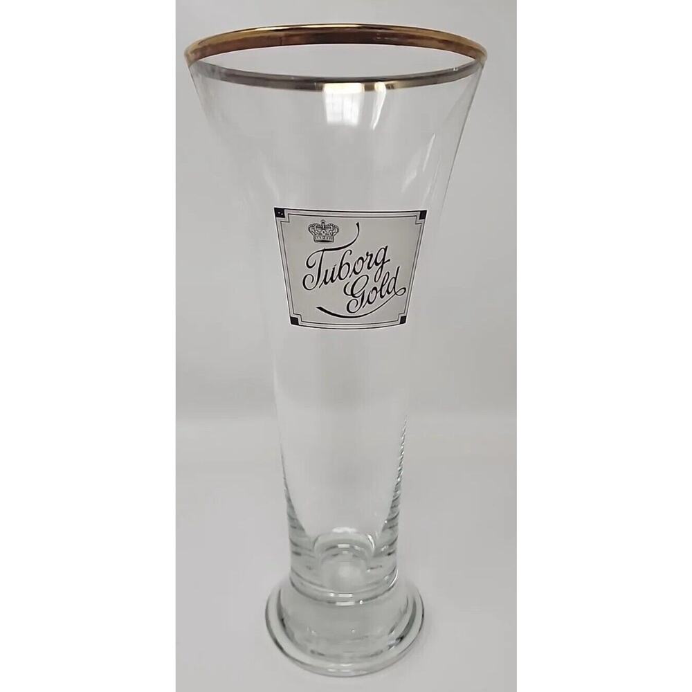 Vintage Tuborg Gold Beer 12 oz. Pilsner Barware Glass Logo Danish Gold Rim U199